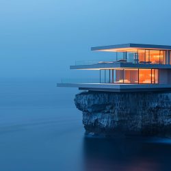 Contemporary Cliffside House at Twilight